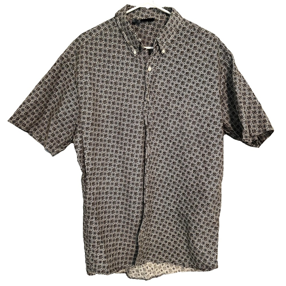 Maui Company Shirt Mens XL Black White Geometric Print Short Sleeve Button Up